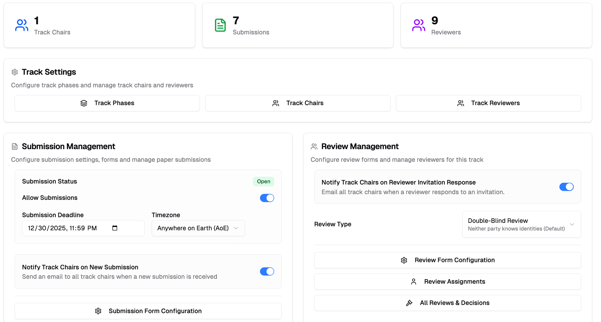 Screenshot of PaperFox peer review management dashboard